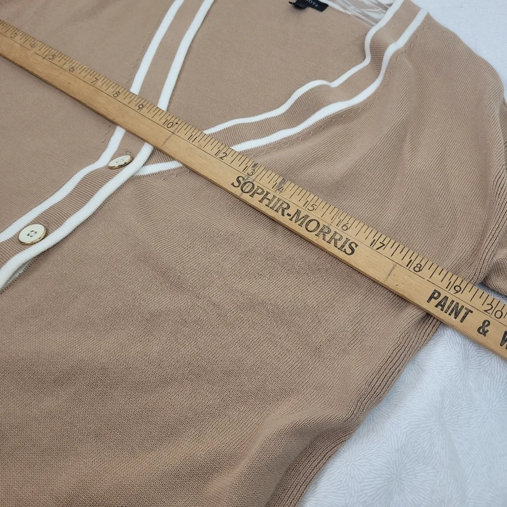 Talbot's girlfriend varsity tan cardigan white trim preppy normcore academia S - Picture 5 of 11